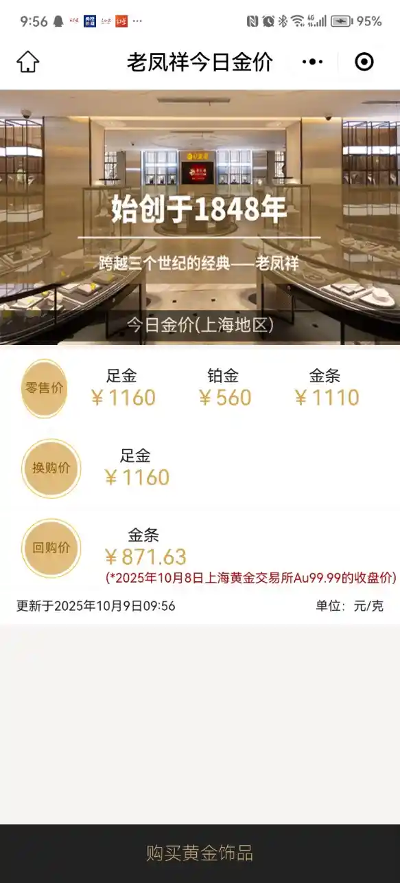 国际金价飙升,金饰价格突破1170元/克创新高