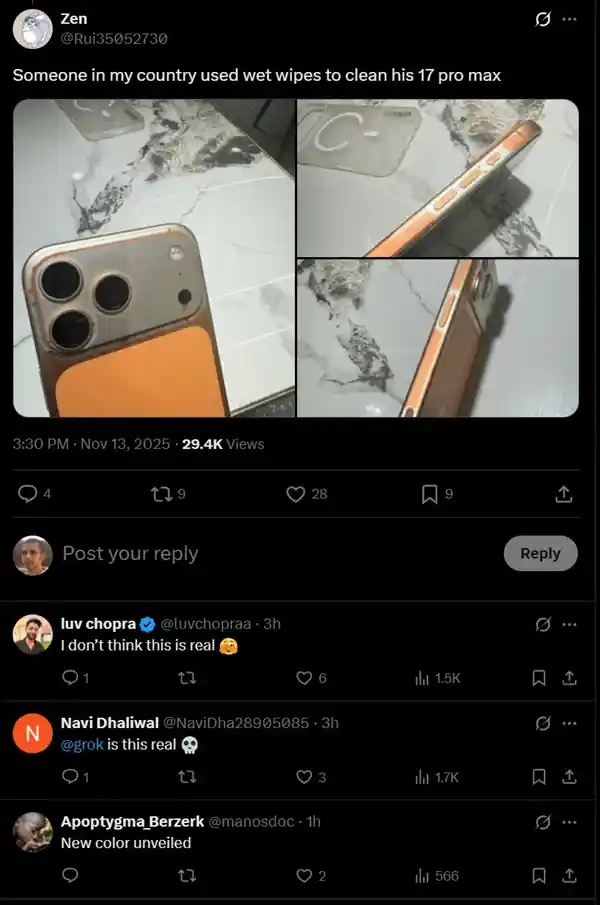 iPhone 17 Pro Max竟被湿巾擦掉漆?网友:这画面太魔幻!